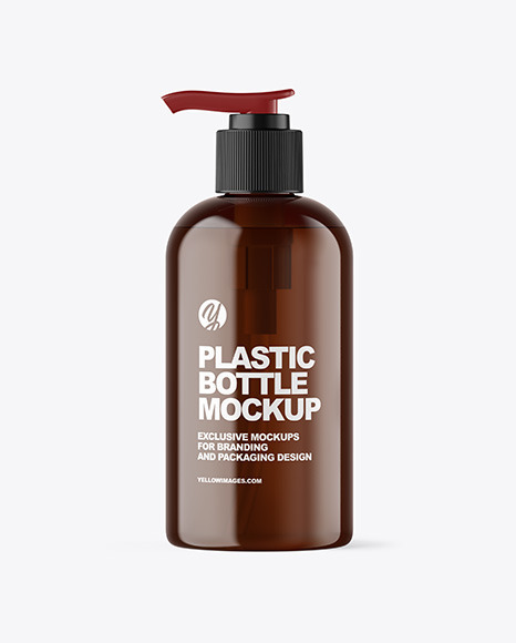Amber Cosmetic Bottle with Pump Mockup amber 12434