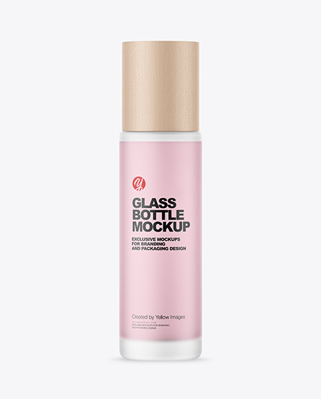 Frosted Glass Cosmetic Bottle with Wood Cap Mockup