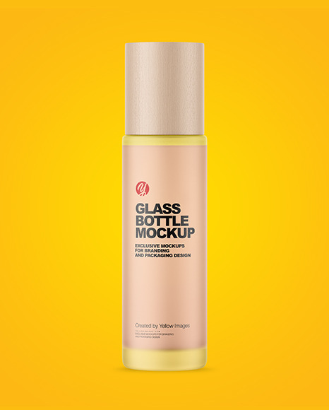 Frosted Glass Cosmetic Bottle with Wood Cap Mockup PSD #1