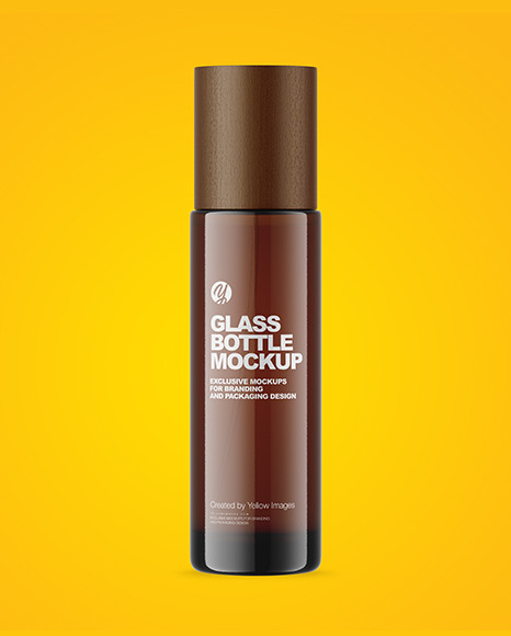 Amber Glass Cosmetic Bottle with Wood Cap Mockup PSD #1