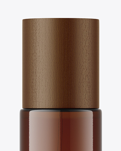 Amber Glass Cosmetic Bottle with Wood Cap Mockup PSD #6