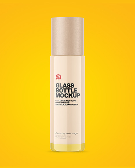 Glass Cosmetic Bottle with Wood Cap Mockup PSD #1