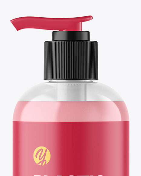 Clear Liquid Soap Cosmetic Bottle with Pump Mockup PSD #1