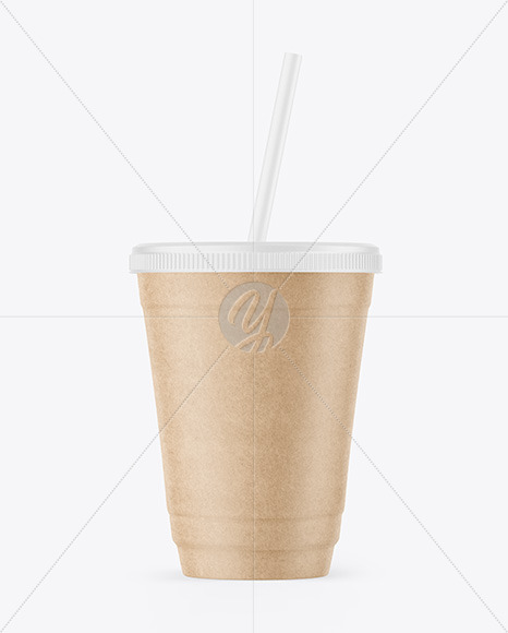 Kraft Paper Cup with Plastic Straw Mockup PSD #3