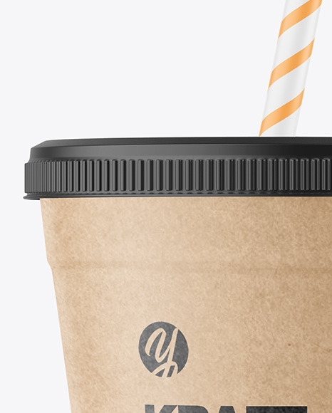 Kraft Paper Cup with Plastic Straw Mockup PSD #2