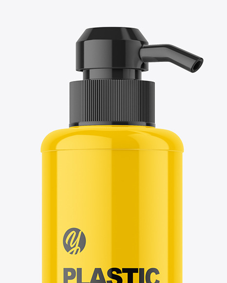 Glossy Plastic Bottle with Pump Mockup cosmetic 7014