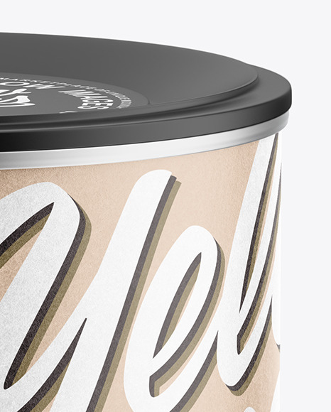Tin Can with Kraft Label and Plastic Cap Mockup PSD #6