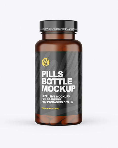 Amber Bottle With Pills Mockup