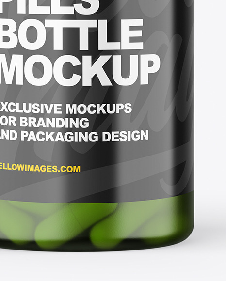 Green Bottle With Pills Mockup PSD #1
