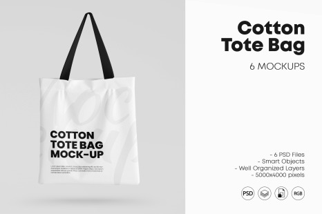 6 Cotton Shopping Tote Bag Mockups