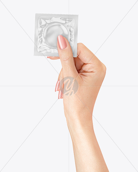 Glossy Square Condom Packaging in a Hand Mockup PSD #3