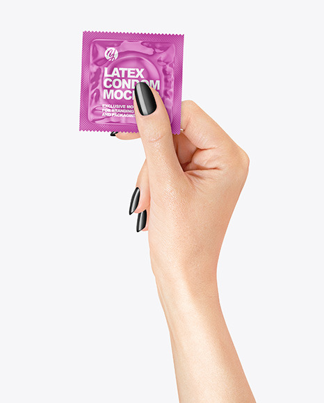 Glossy Square Condom Packaging in a Hand Mockup PSD #2