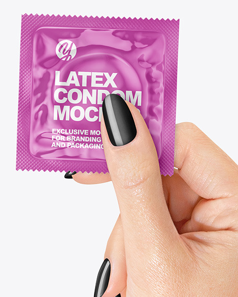 Glossy Square Condom Packaging in a Hand Mockup PSD #6