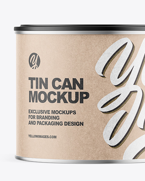 Tin Can with Kraft Label and Plastic Cap Mockup PSD #1