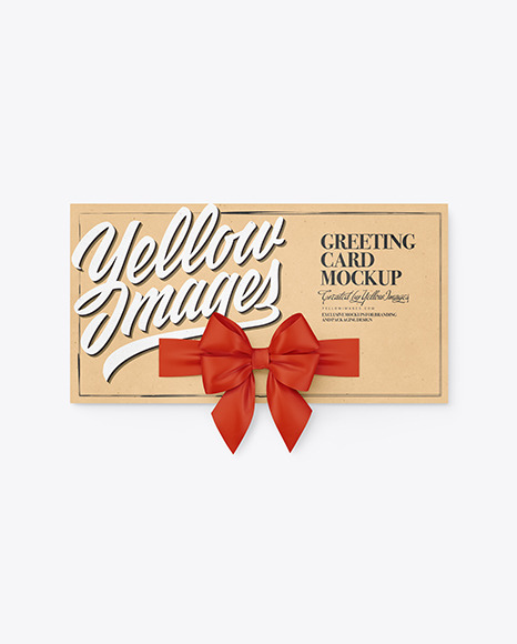 Kraft Greeting Card with Bow Mockup