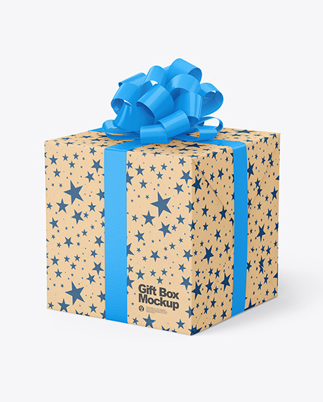 Kraft Gift Box with Glossy Bow Mockup