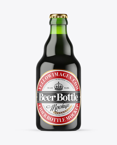 Green Glass Dark Beer Bottle Mockup