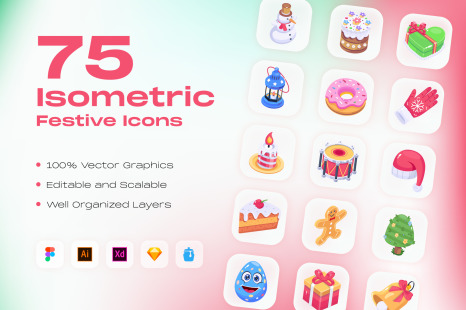 75 Isometric Festive Icons