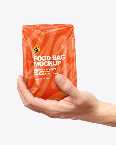 Glossy Food Bag in a Hand Mockup Free Download Images High