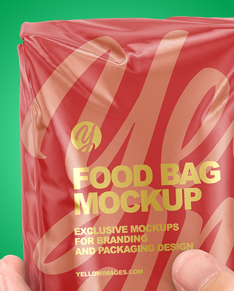 Glossy Food Bag in a Hand Mockup PSD #5