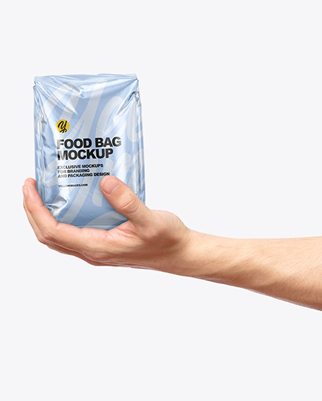 Metallic Food Bag in a Hand Mockup PSD #6
