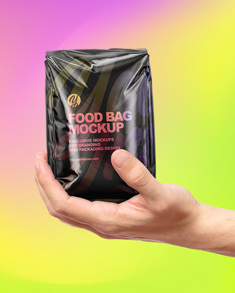 Metallic Food Bag in a Hand Mockup PSD #7