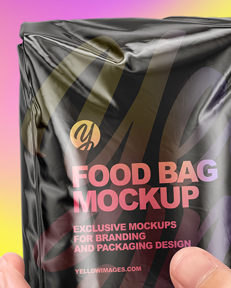 Metallic Food Bag in a Hand Mockup PSD #5