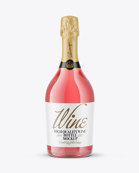 Clear Glass Bottle with Pink Champagne Mockup