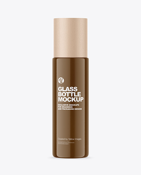 Glossy Cosmetic Bottle with Wood Cap Mockup