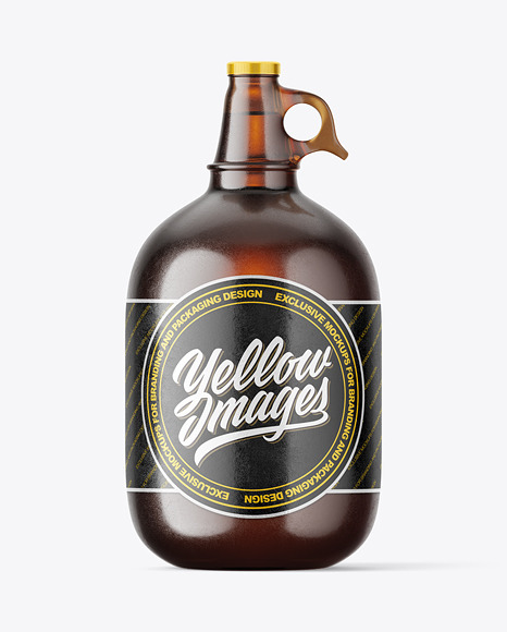 Textured Amber Glass Beer Bottle with Handle Mockup