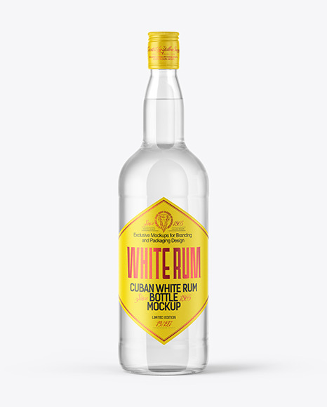 1L Clear Glass White Rum Bottle Mockup