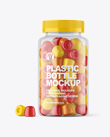Plastic Bottle with Gummies Mockup