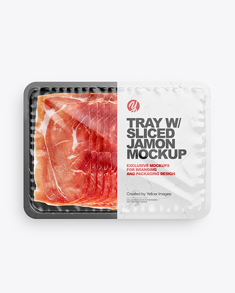 Plastic Tray With Glossy Film &amp; Sliced Jamon Mockup