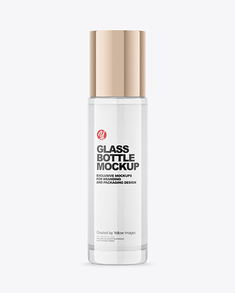 Clear Glass Cosmetic Bottle with Metallic Cap Mockup