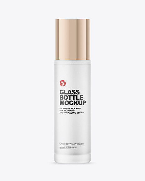 Frosted Glass Cosmetic Bottle with Metallic Cap Mockup