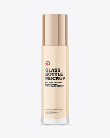 Clear Glass Cosmetic Bottle w/ Metallic Cap Mockup