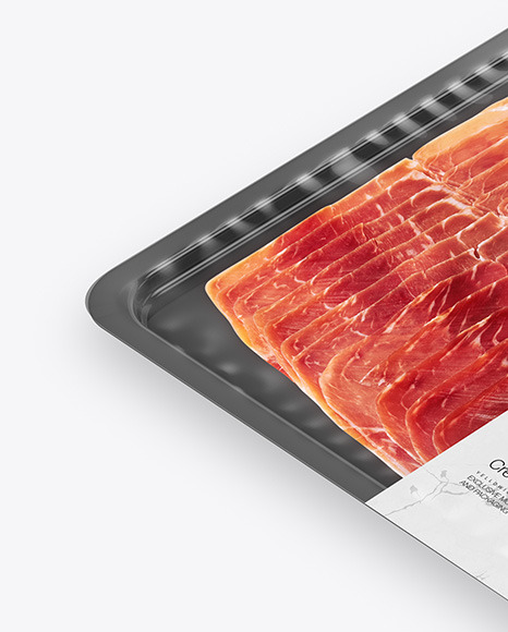 Plastic Tray With Glossy Film & Sliced Jamon Mockup