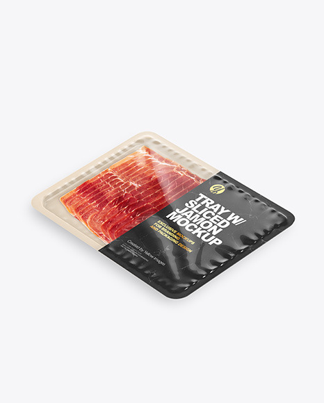 Plastic Tray With Glossy Film & Sliced Jamon Mockup