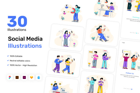 30 Trendy Social Media Illustrations