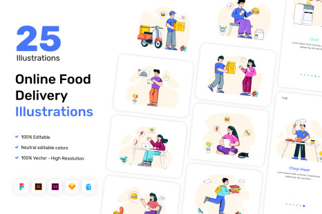25 Online Food Delivery Illustrations