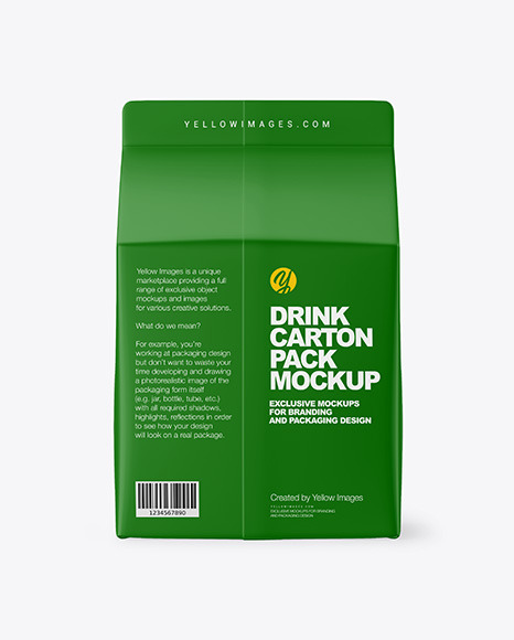 Matte Drink Carton Pack Mockup – Back View