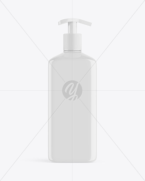Glossy Plastic Square Bottle With Pump Mockup batcher 162247
