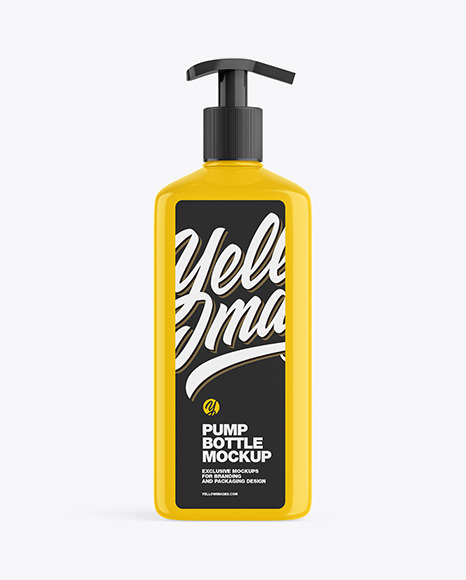 Glossy Plastic Square Bottle With Pump Mockup