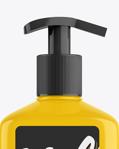Glossy Plastic Square Bottle With Pump Mockup bottle 162249
