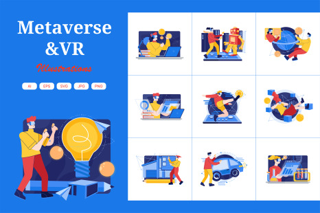 M387_ Metaverse &amp; VR Illustration Pack