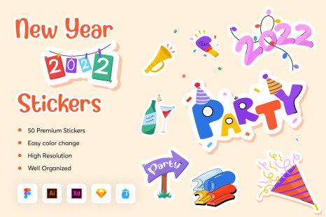 50 New Year 2022 Stickers