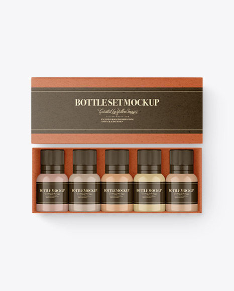 Set of Bottles in Kraft Box Mockup