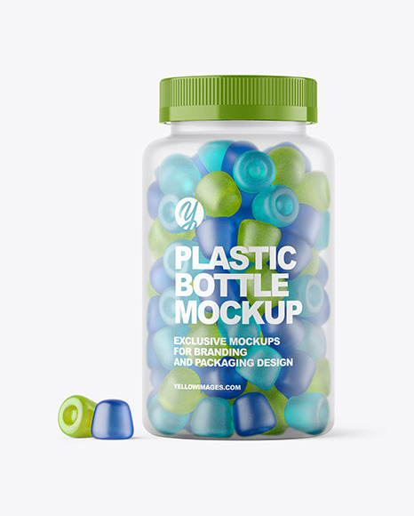 Frosted Plastic Bottle with Gummies Mockup