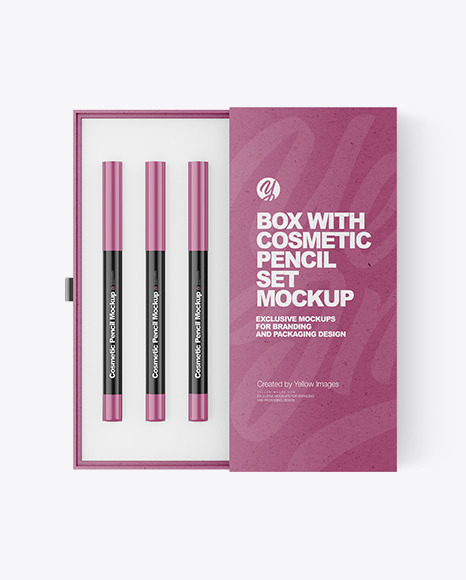Kraft Box with Cosmetic Pencil Set Mockup
