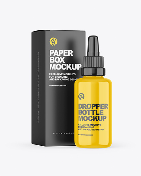Glossy Plastic Dropper Bottle & Box Mockup